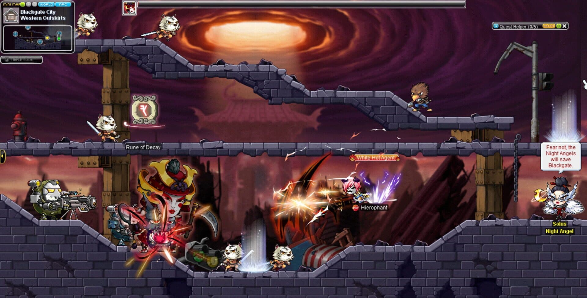 Combate y plataformas en los mapas de estética anime de MapleStory.